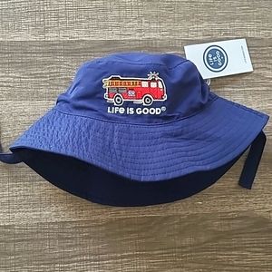 Life is good  toddler sun hat bucket firetruck